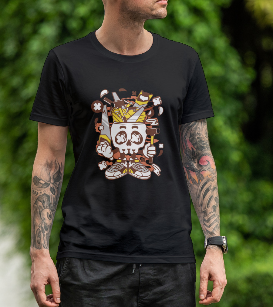 Carpentry Skull With Tools Inspired By Animated Characters Comics T-Shirt