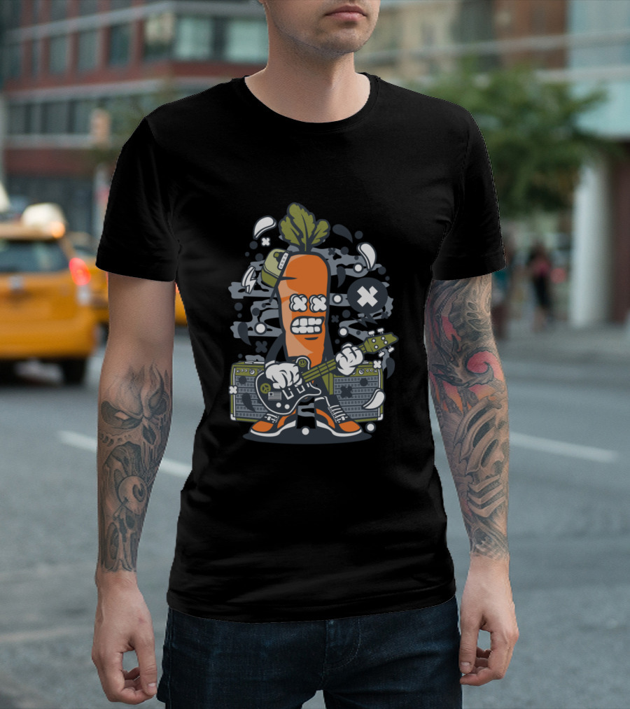 Carrot Rocker Jamming Animated Characters Comics Style Electric Guitar T-Shirt