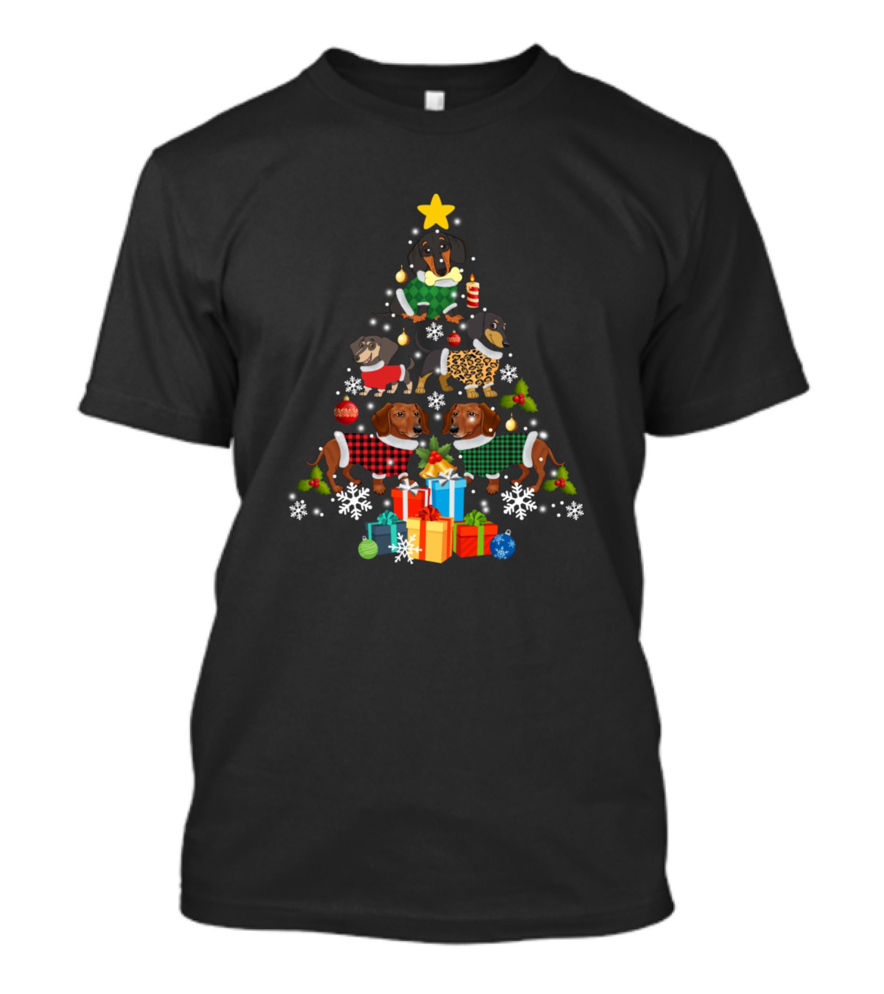 Dachshund Christmas Tree Decor With Ornaments And Gifts For Dog Lovers T-Shirt