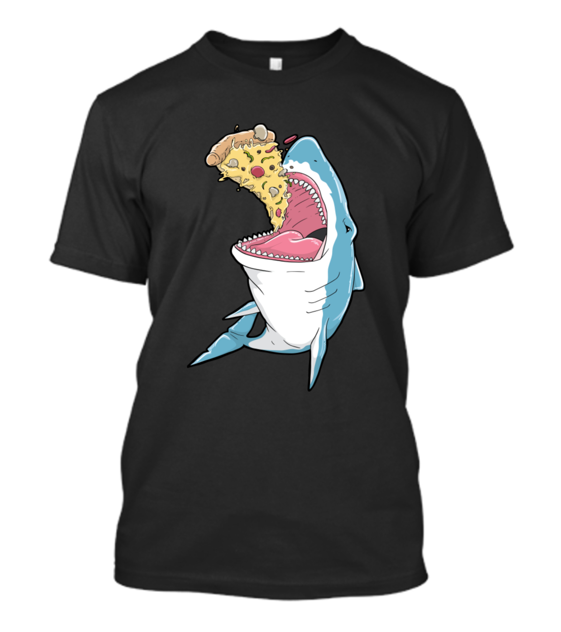 Pizza Shark Anime Kawaii Illustration Eating Pizza Slice T-Shirt