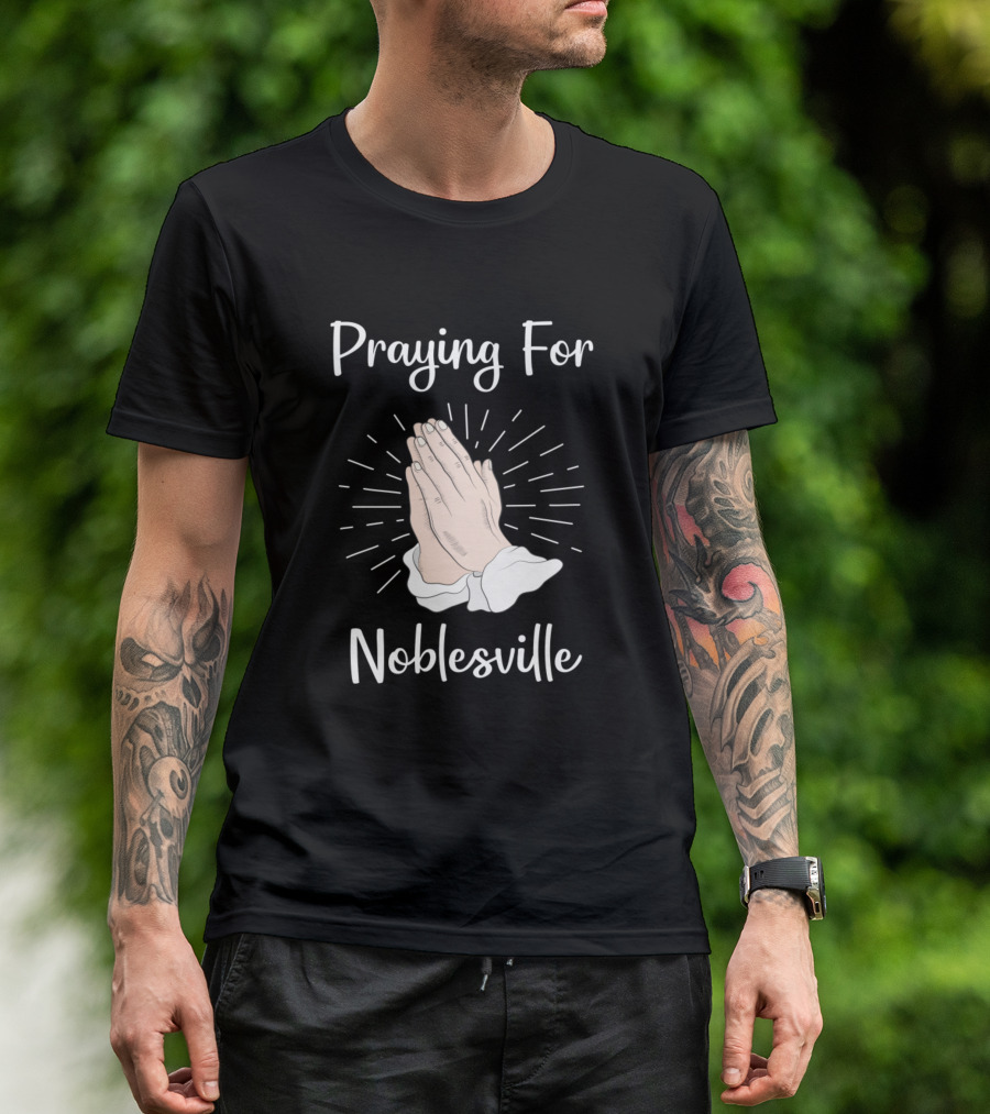 Praying For Noblesville Hands Symbol With Radiating Lines T-Shirt