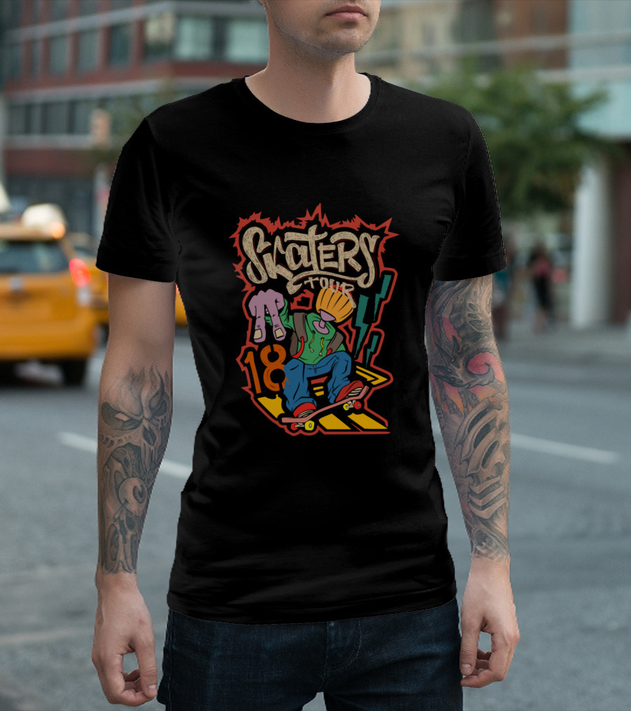 Skaters Tour Street Graffiti Good Vibes 18 Skating Doodle T-Shirt