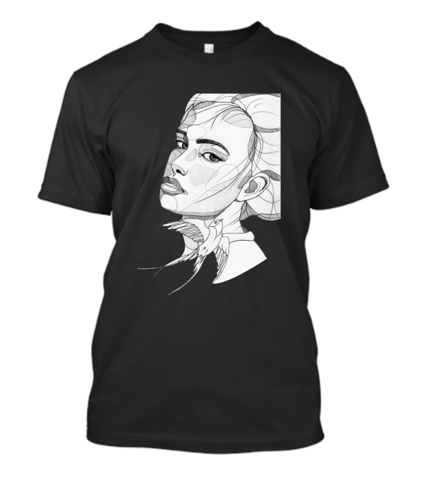 Sketching Face Abstract Line Art Detailed T-Shirt