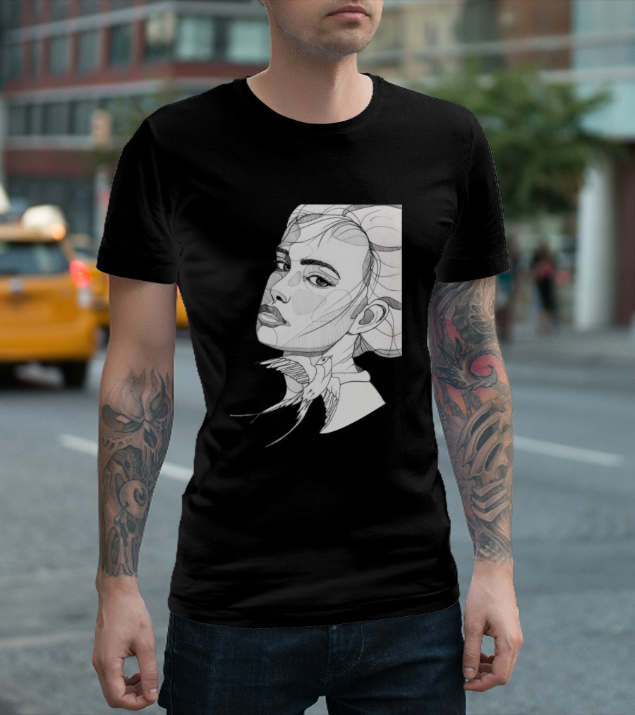Sketching Face Abstract Line Art Detailed T-Shirt