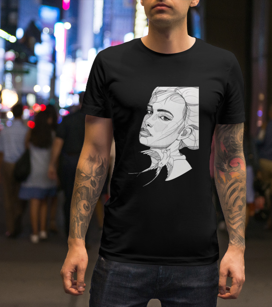 Sketching Face Abstract Line Art Detailed T-Shirt