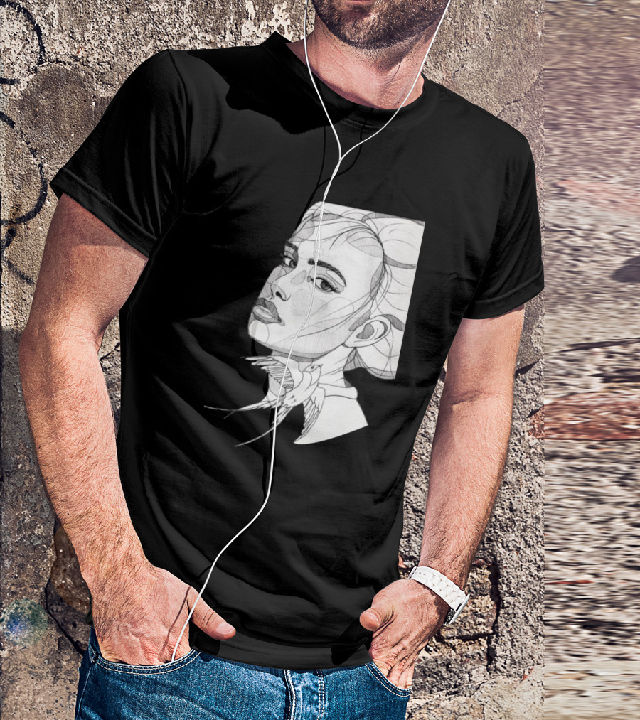Sketching Face Abstract Line Art Detailed T-Shirt