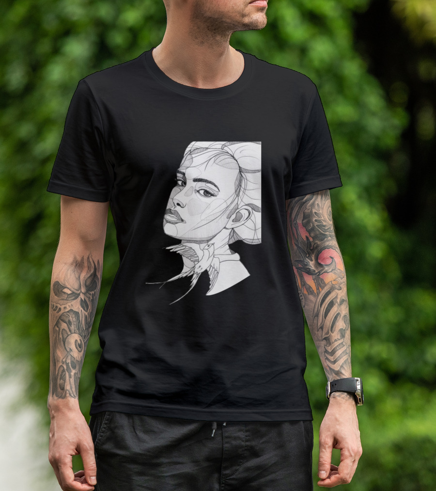 Sketching Face Abstract Line Art Detailed T-Shirt