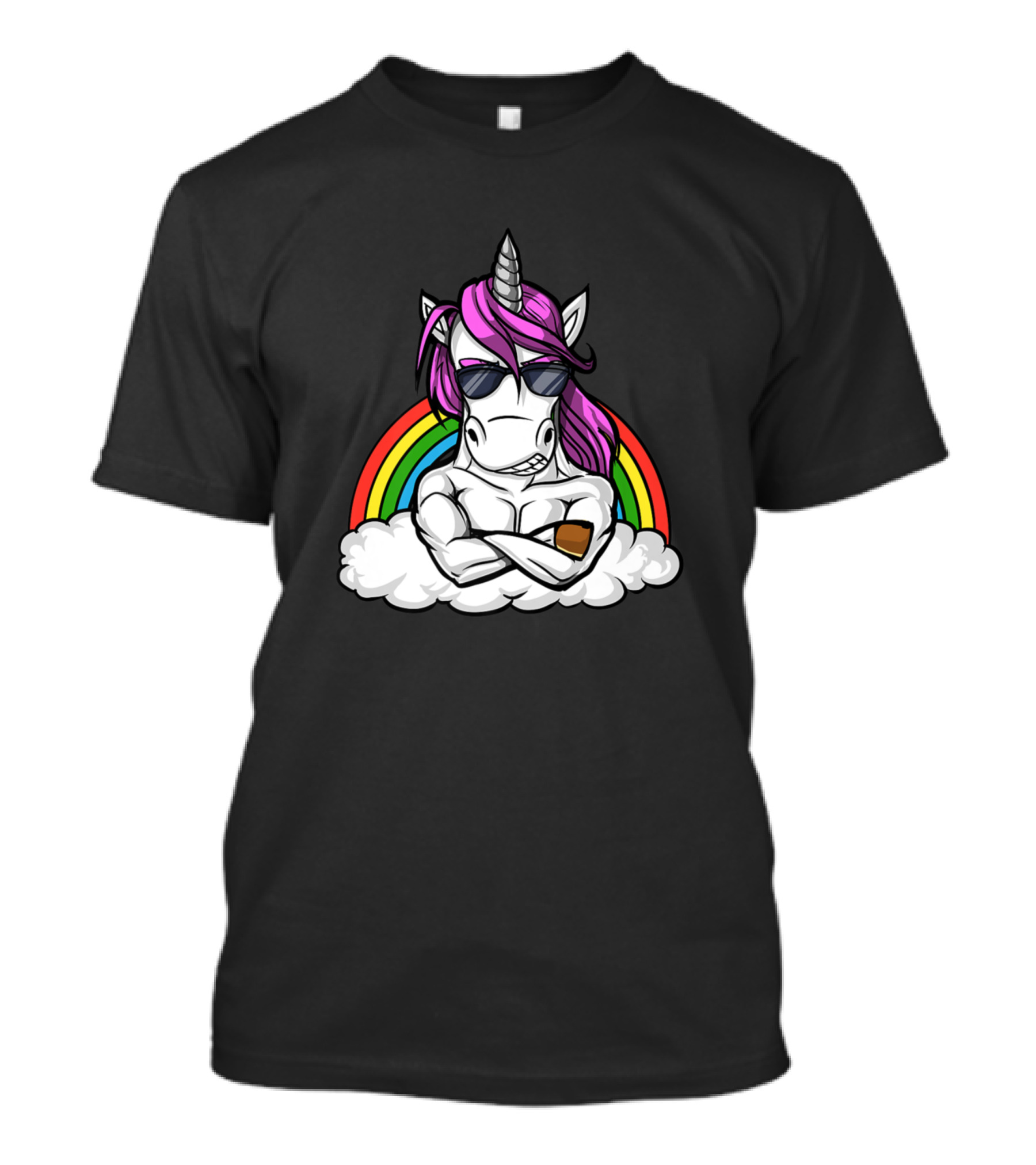 Unicorn Fitness Gym Bodybuilding Rainbow Sunglasses Muscular Cloud T-Shirt