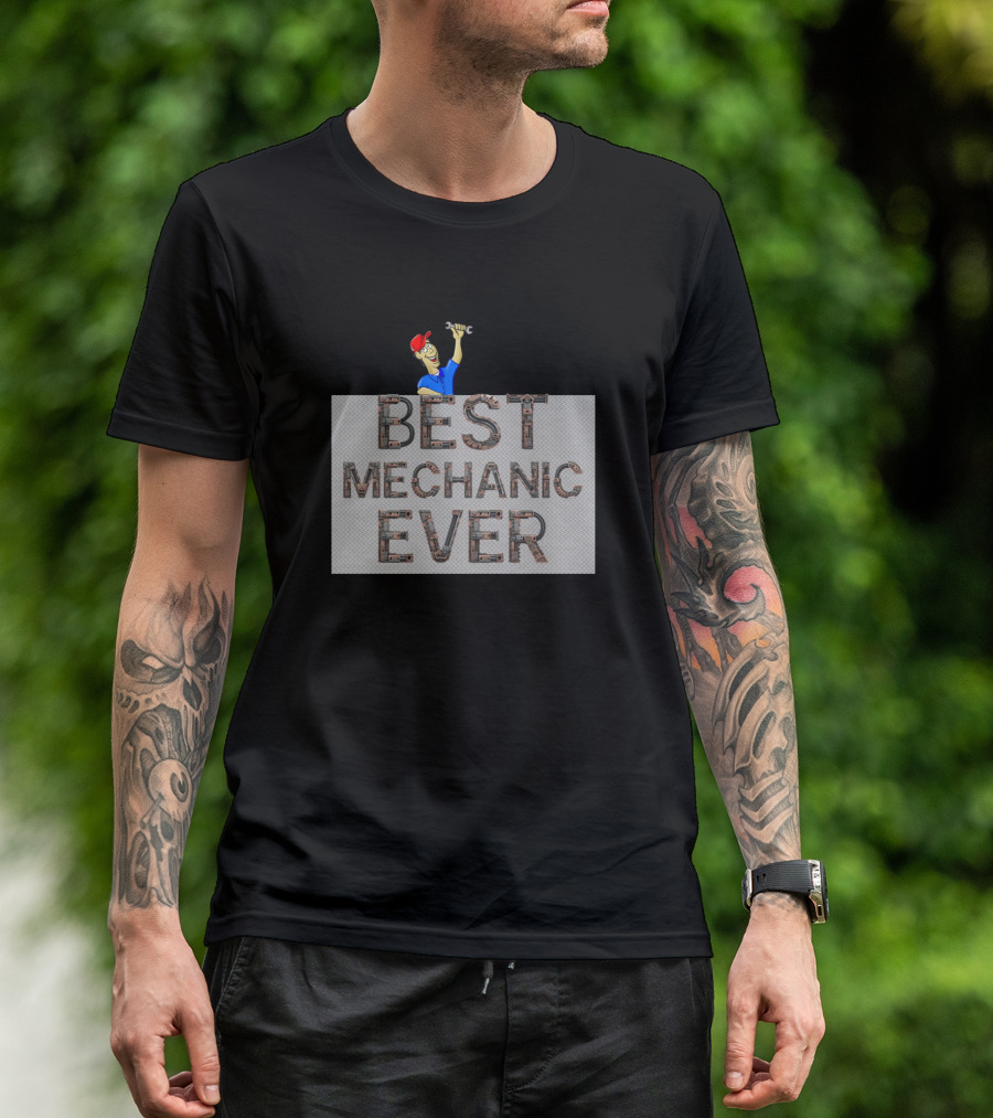 BEST MECHANIC EVER WRENCH HOLDING CARTOON CHARACTER T-Shirt