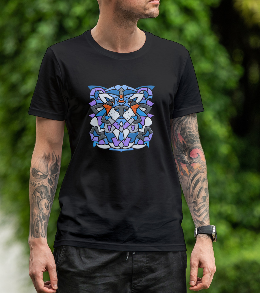 Big Cat Blue Geometric Tiger Face T-Shirt