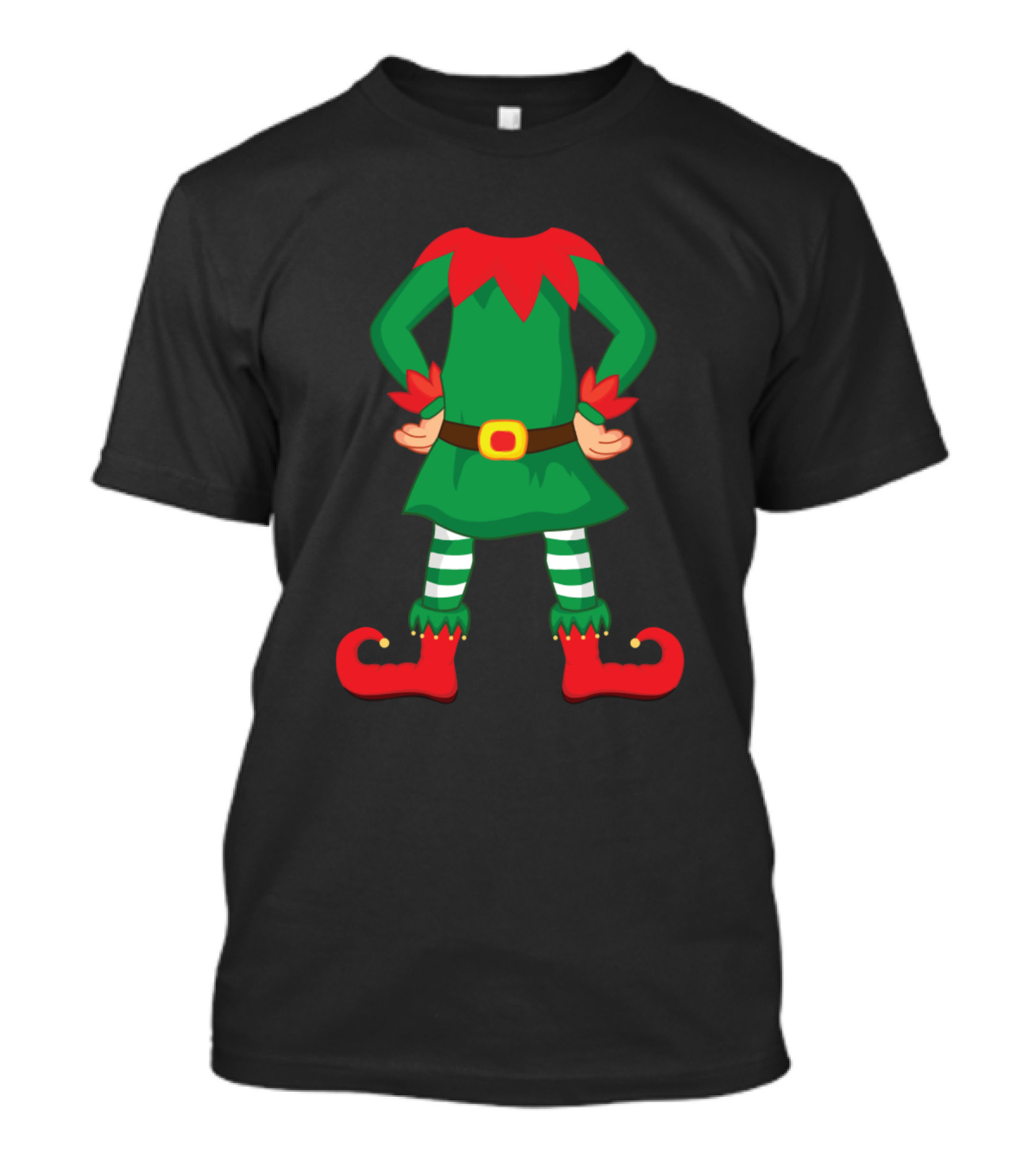 Christmas Elf Outfit With Green Tunic And Striped Stockings T-Shirt
