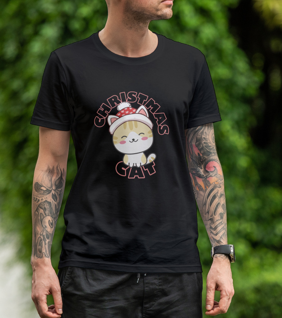 Christmas Cat Kitty Santa Hat T-Shirt