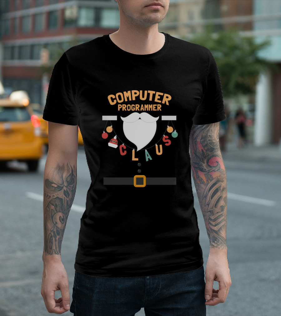 Computer Programmer Claus Santa Beard Ornaments Christmas T-Shirt