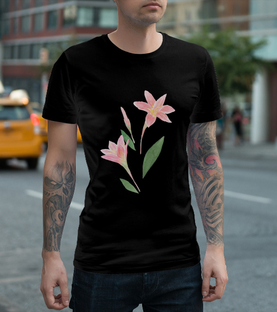 Crocus Bouquet Floral Trio Light Pink Blossom and Leaves T-Shirt