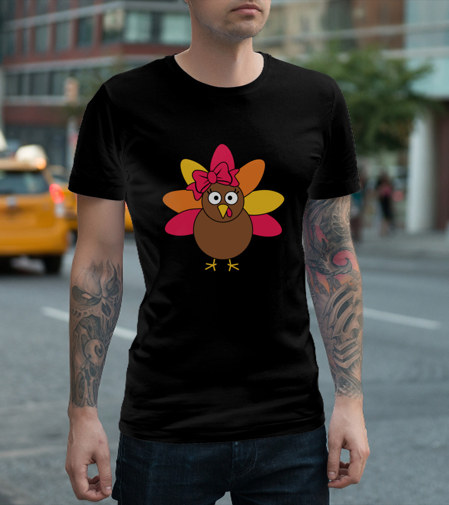 Cute Turkey With Bow Thanksgiving For Teen Girl T-Shirt