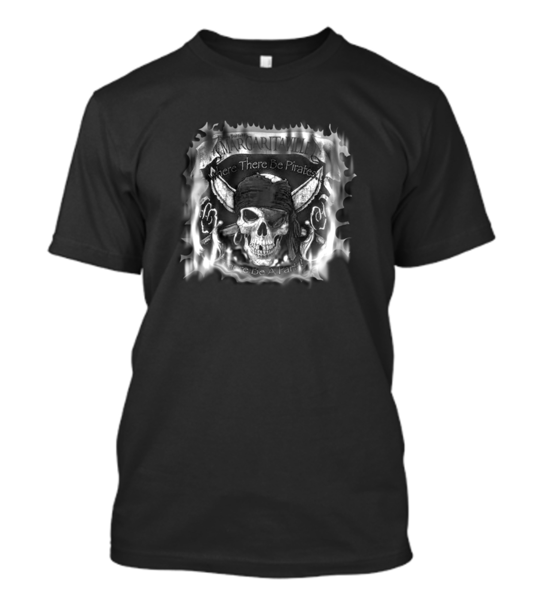 Margaritaville Where There Be Pirates Fire Skull T-Shirt