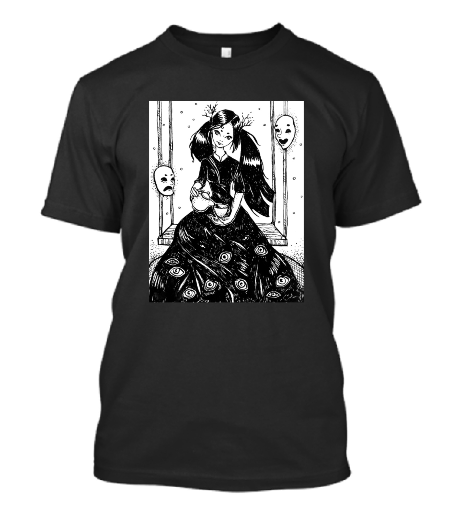 Gothic Girl Dark Fantasy Masked Eyes T-Shirt
