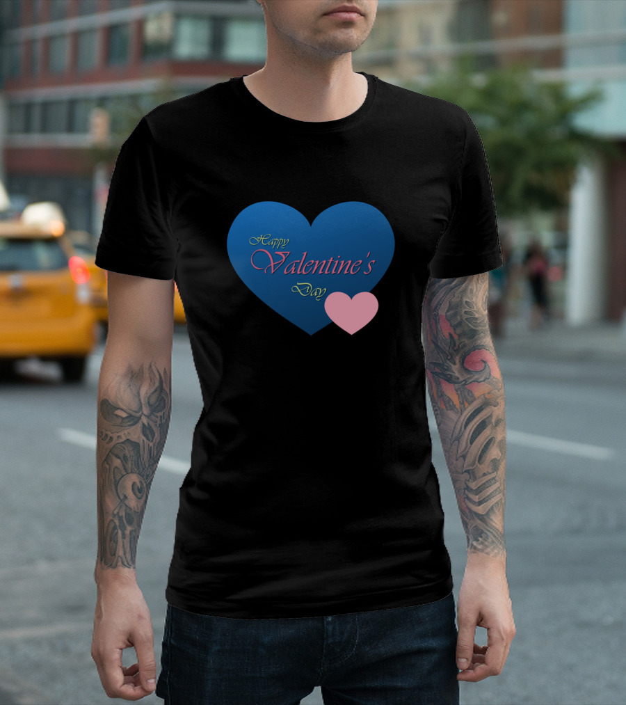 Happy Valentine's Day Heart Design with Blue and Pink Elements T-Shirt