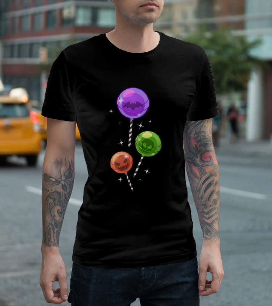 Icescream Bat Skull Pumpkin Halloween Lollipops T-Shirt
