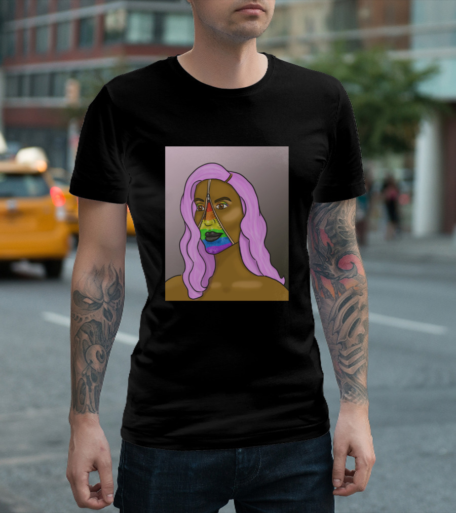 Inner Sparkle Rainbow Face Zipper Lavender Hair T-Shirt