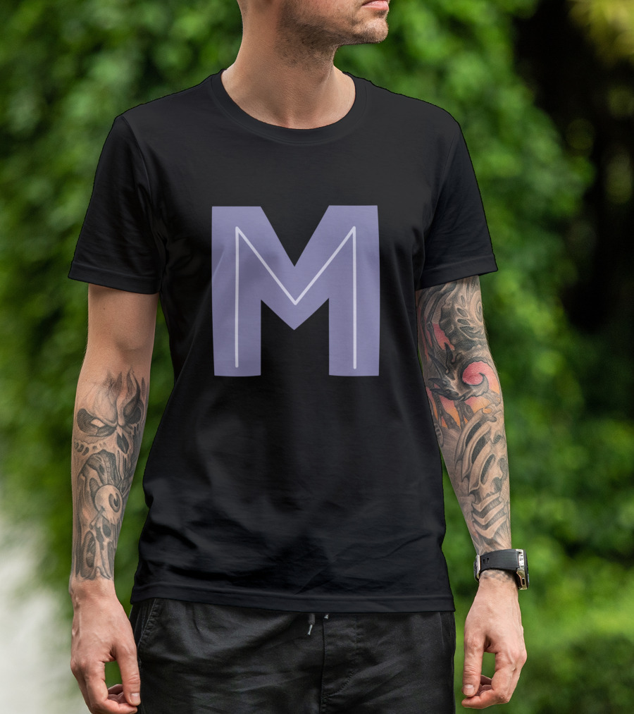 M Forest Alphabet Block Style Purple Letter T-Shirt