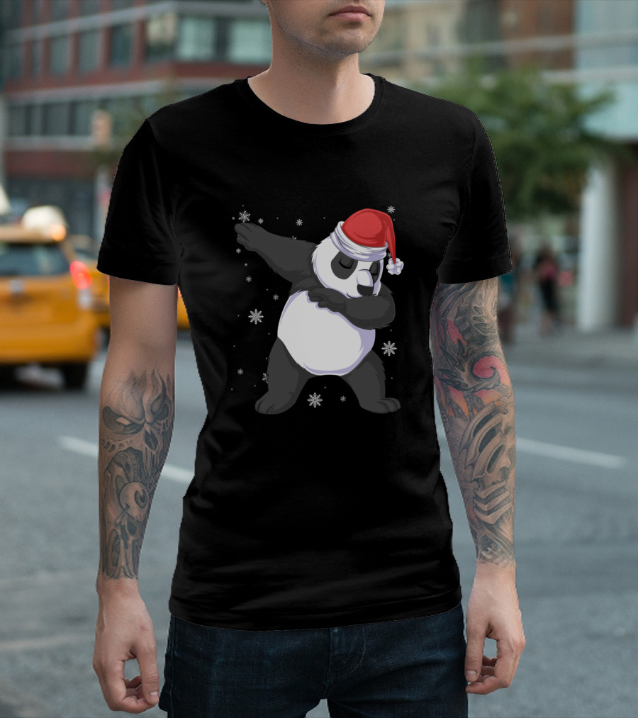 Panda Dabbing Santa Hat Snowflakes T-Shirt
