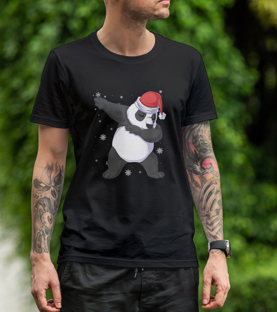 Panda Dabbing Santa Hat Snowflakes T-Shirt