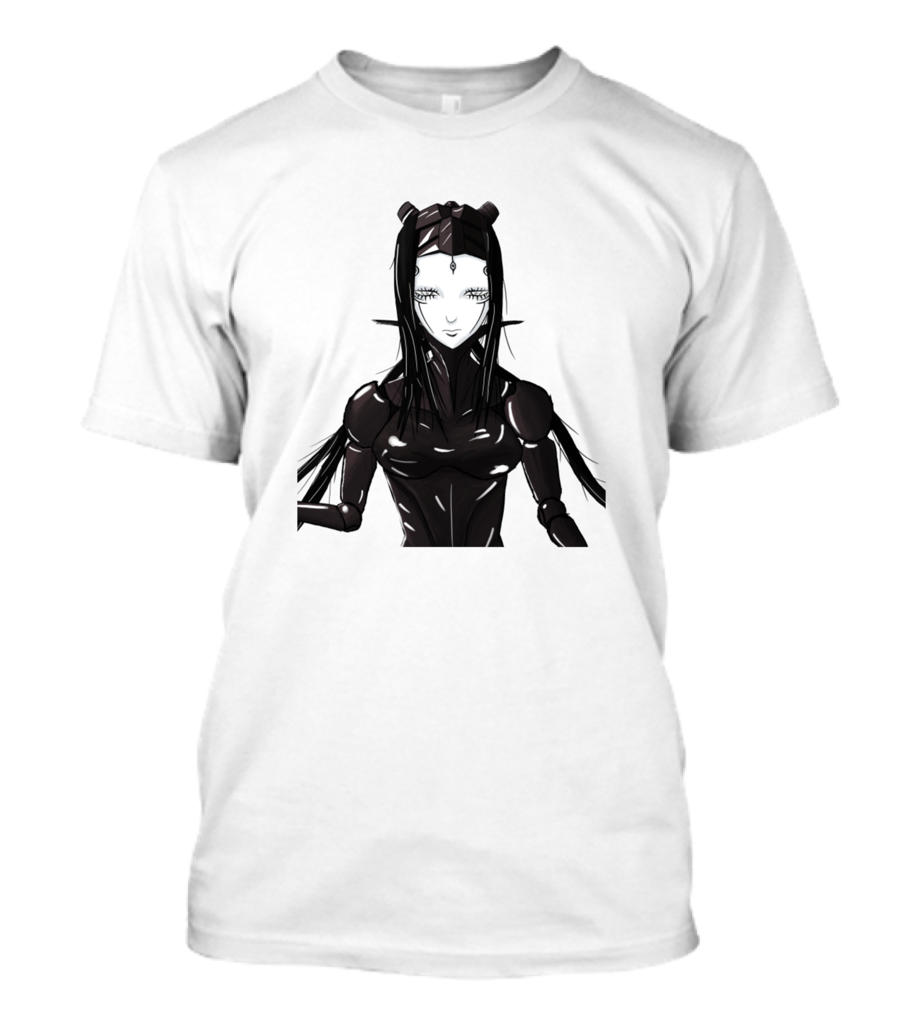 Pcell Manga-Inspired Character In Sleek Black Armor T-Shirt