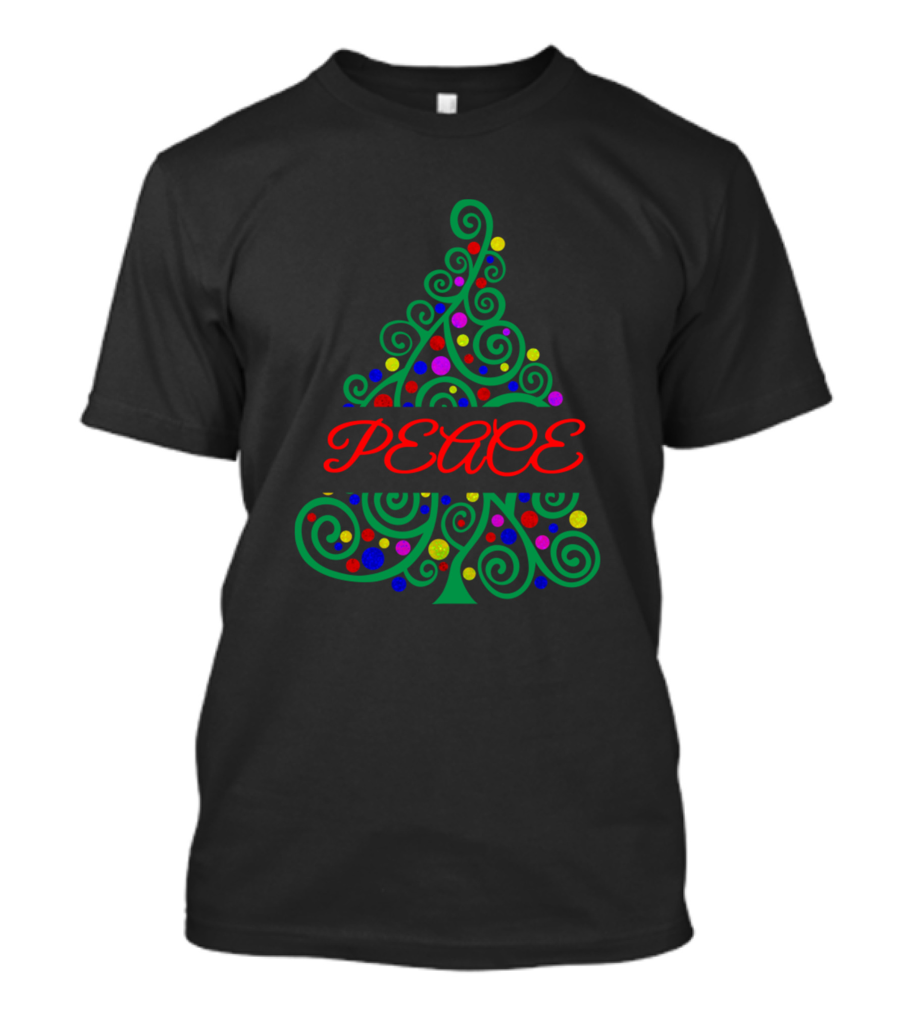 Peace Christmas Tree Doodle With Colorful Ornaments T-Shirt