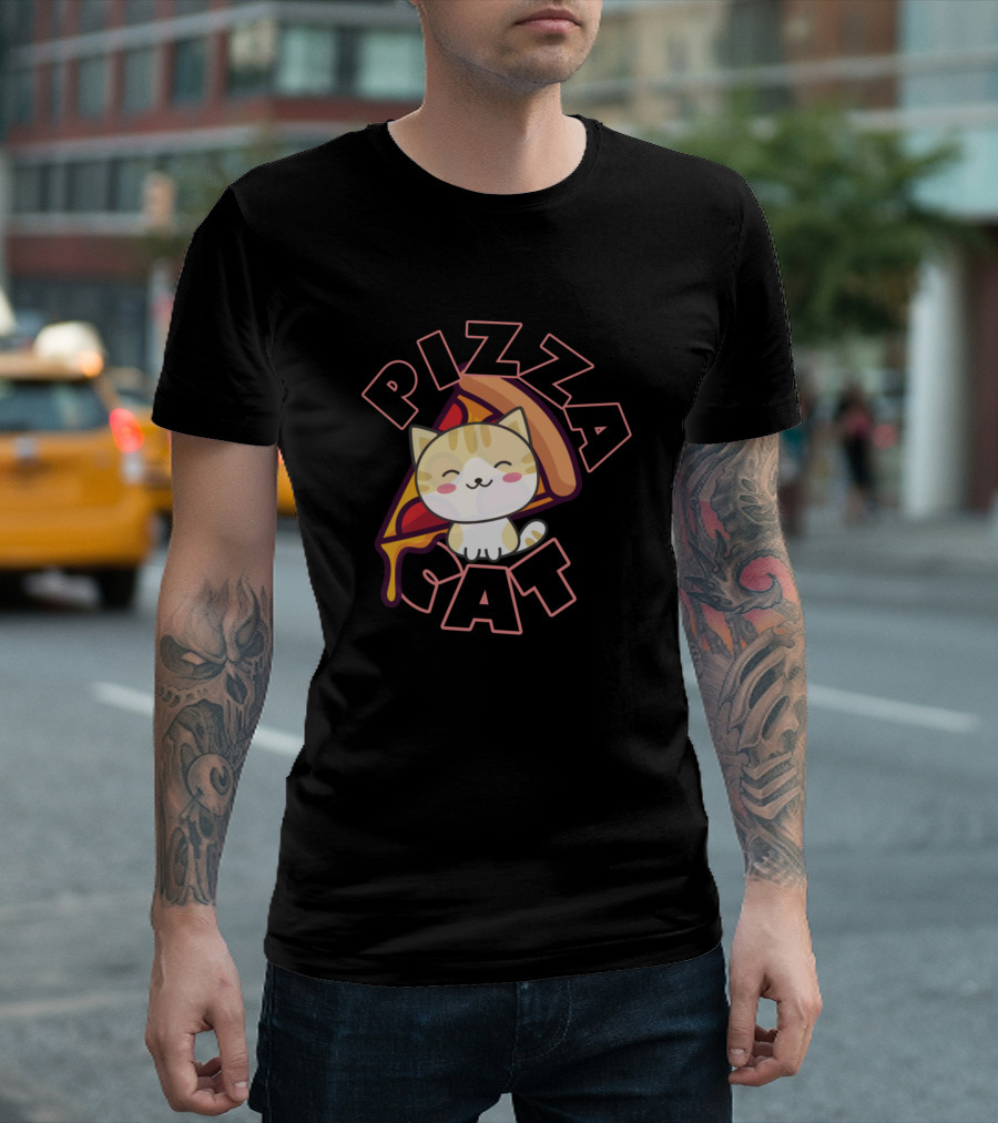 Pizza Cat Happy Cute Kitten with Pepperoni Slice T-Shirt