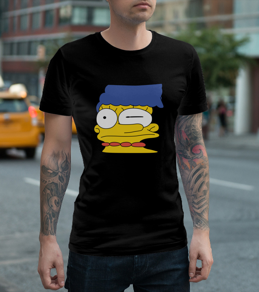 Smeared Marge Iconic Cartoon Face Winking Expression T-Shirt