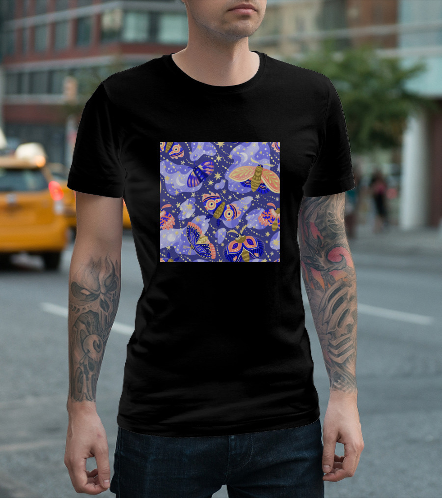 Starry Moths Celestial Night Sky T-Shirt