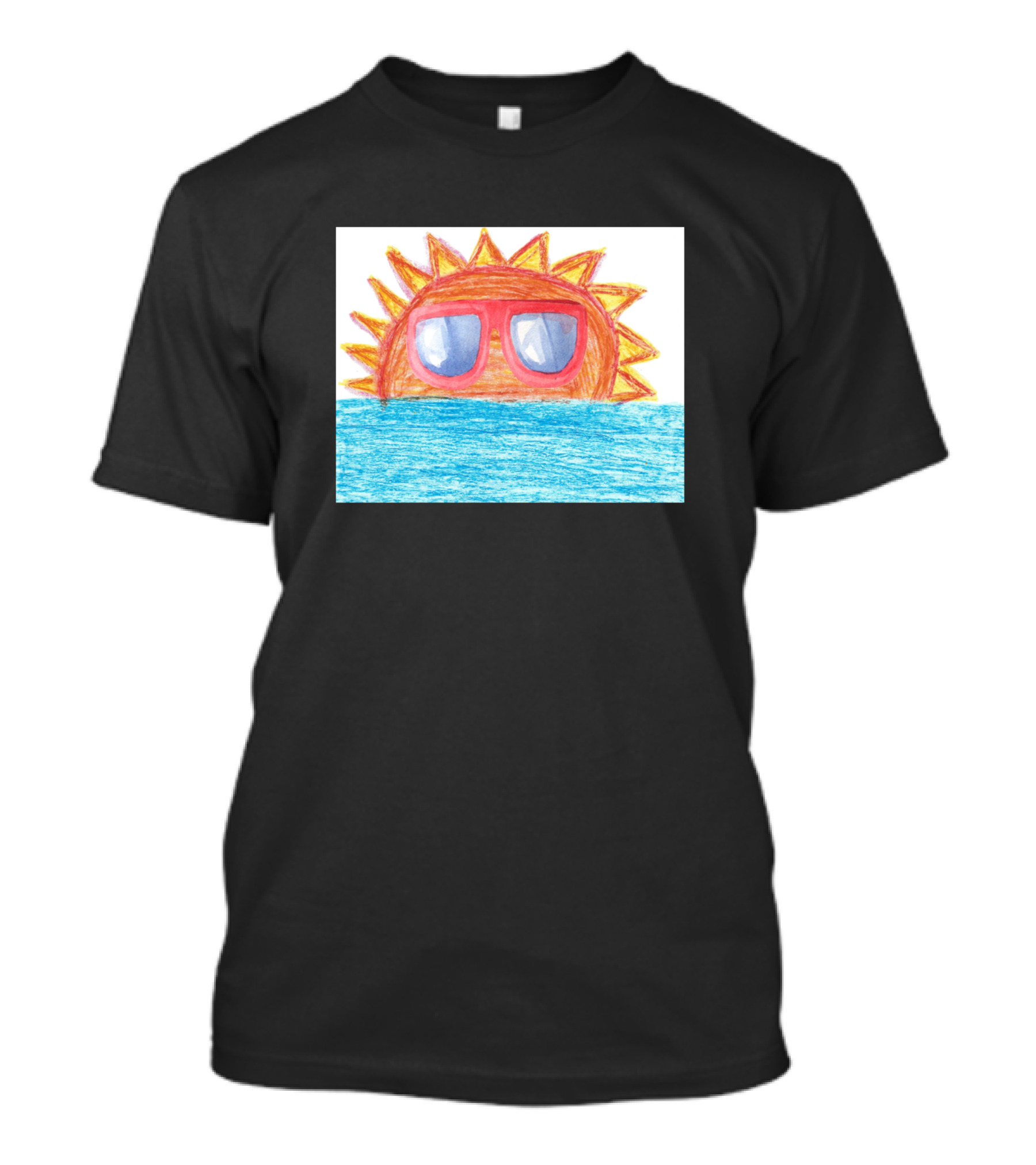 Sun With Sunglasses Above Blue Waves T-Shirt