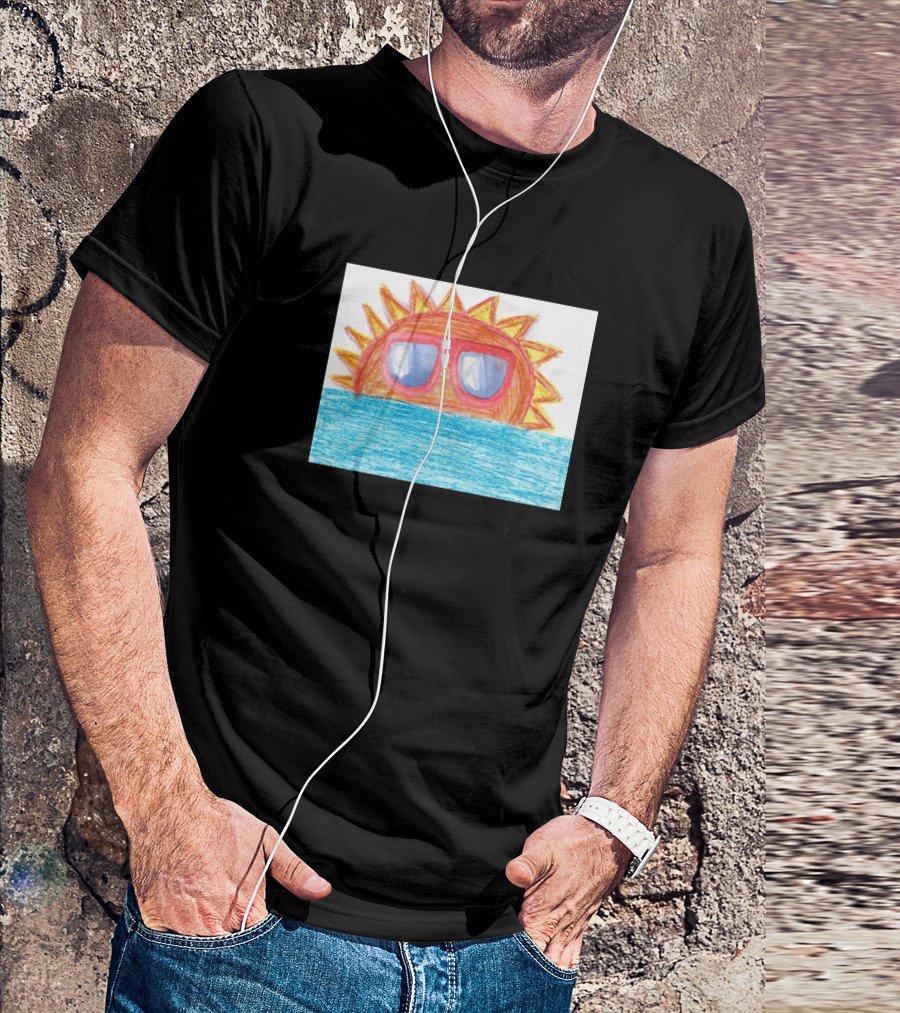 Sun With Sunglasses Above Blue Waves T-Shirt