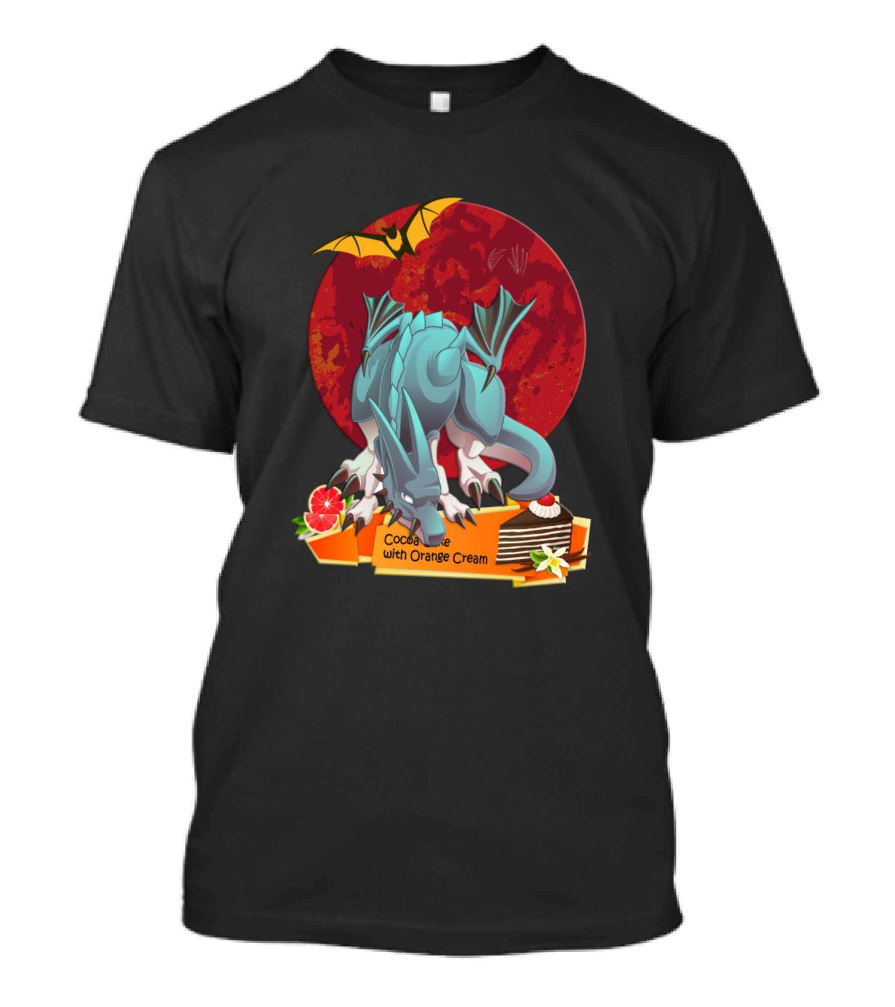 Azure Dragon With Cocoa Cake And Orange Cream Under The Red Moon With Bat T-Shirt