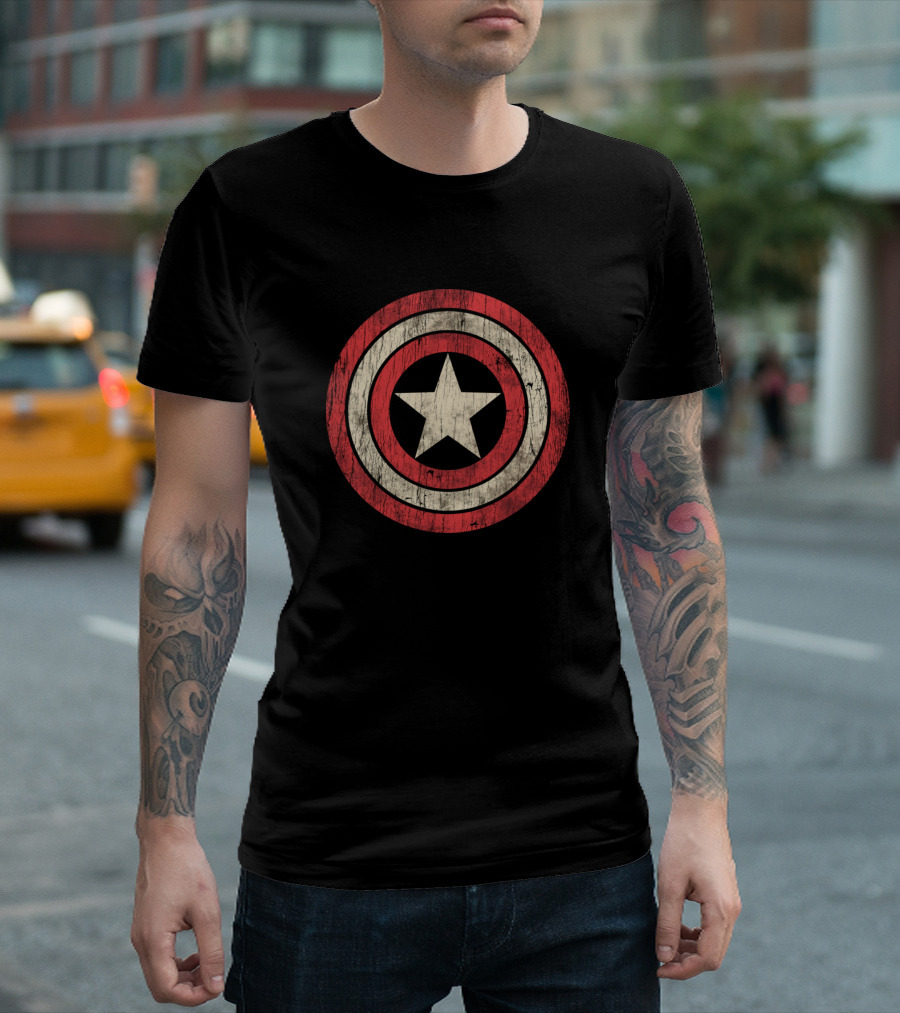 Captain America Vintage Shield Distressed Red Star T-Shirt