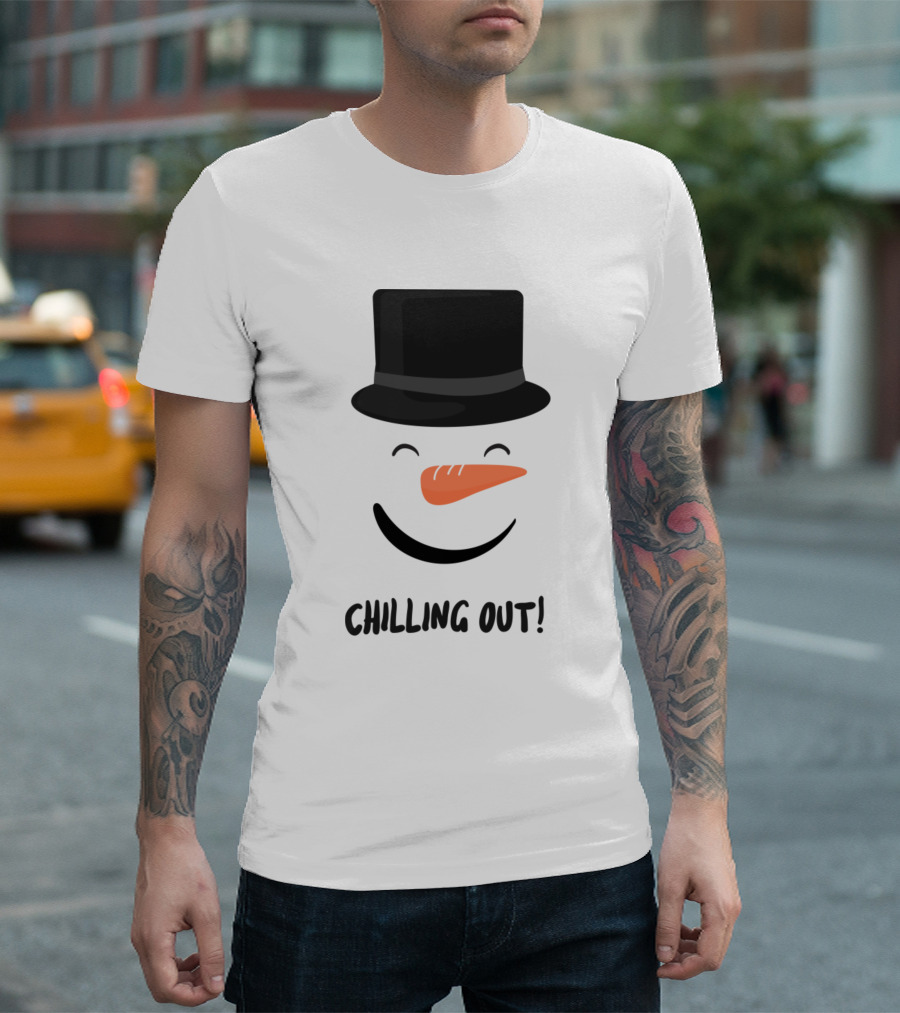 Chilling Out Snowman Carrot Nose Black Top Hat T-Shirt