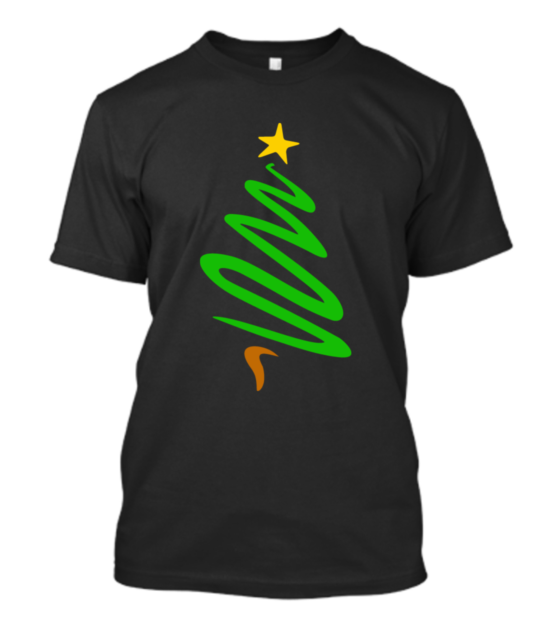 Christmas Tree Minimalist Green Swirl With Star T-Shirt