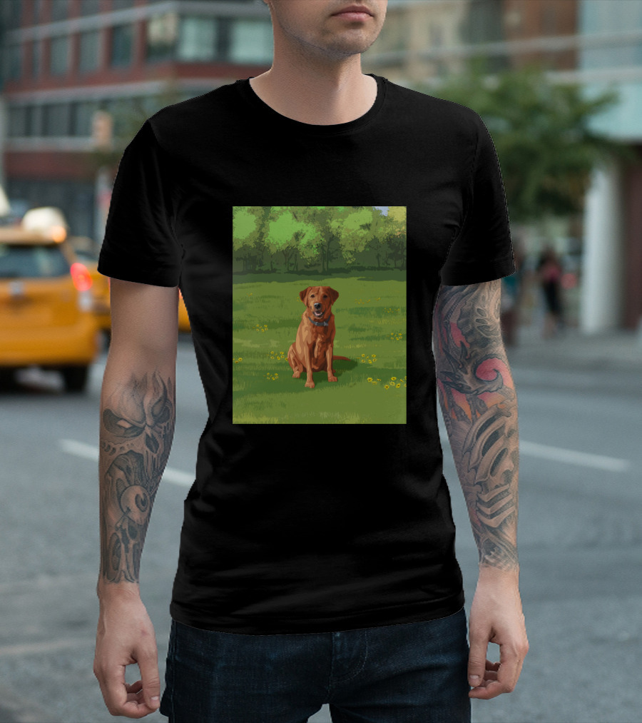 Fox Red Yellow Labrador Retriever in Green Meadow T-Shirt