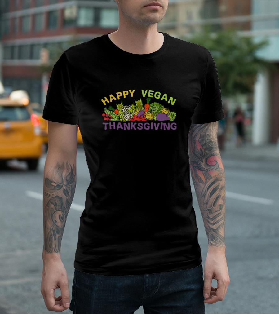 Happy Vegan Thanksgiving Funny Fall Turkey Day T-Shirt