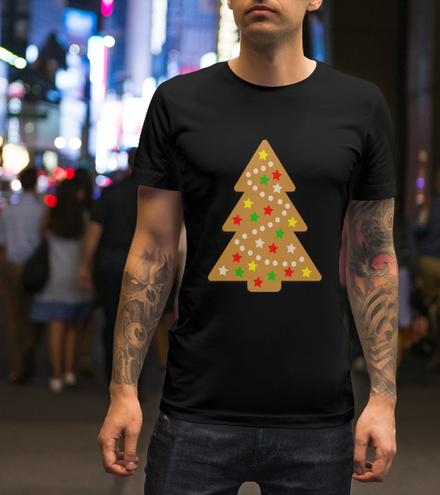 Gingerbread Christmas Tree With Colorful Star Decorations T-Shirt