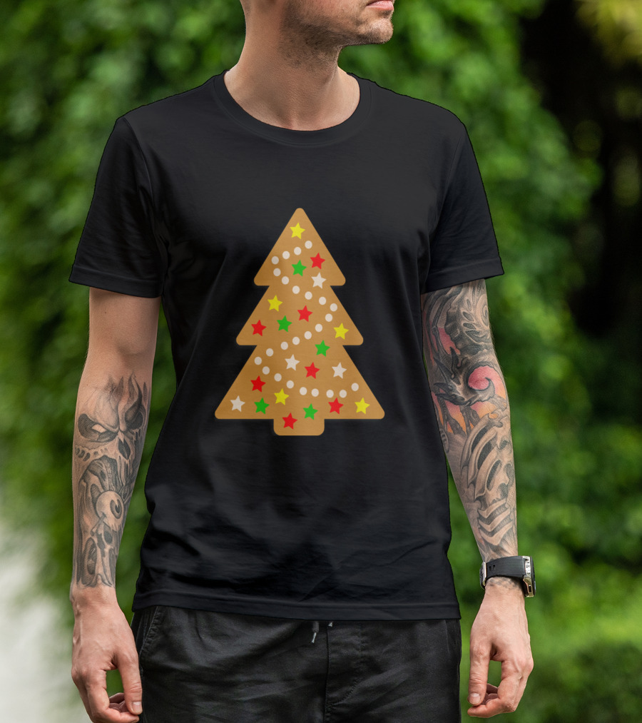Gingerbread Christmas Tree With Colorful Star Decorations T-Shirt