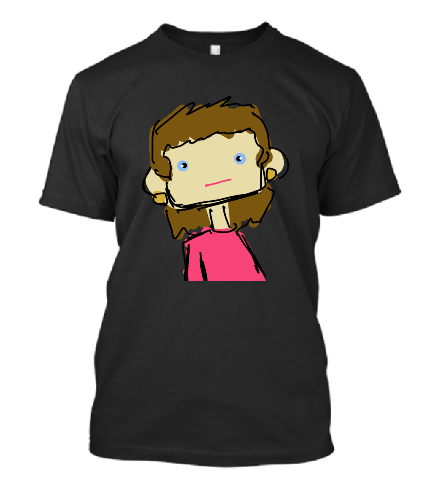 Her With Earrings Blue Eyes Pink Shirt Brown Hair T-Shirt