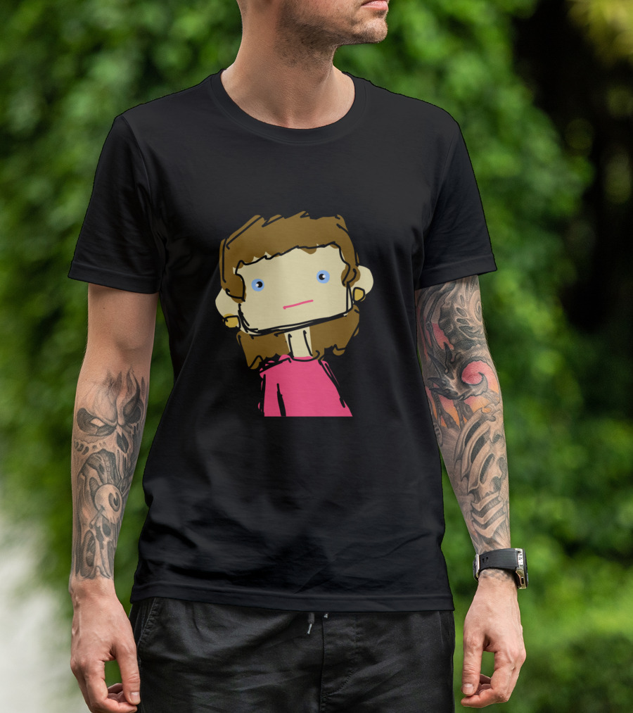 Her With Earrings Blue Eyes Pink Shirt Brown Hair T-Shirt
