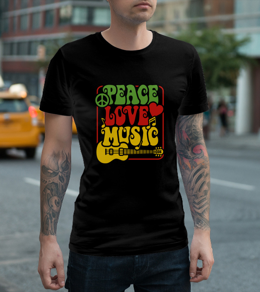 Peace Love Music Guitar Notes Iconic T-Shirt