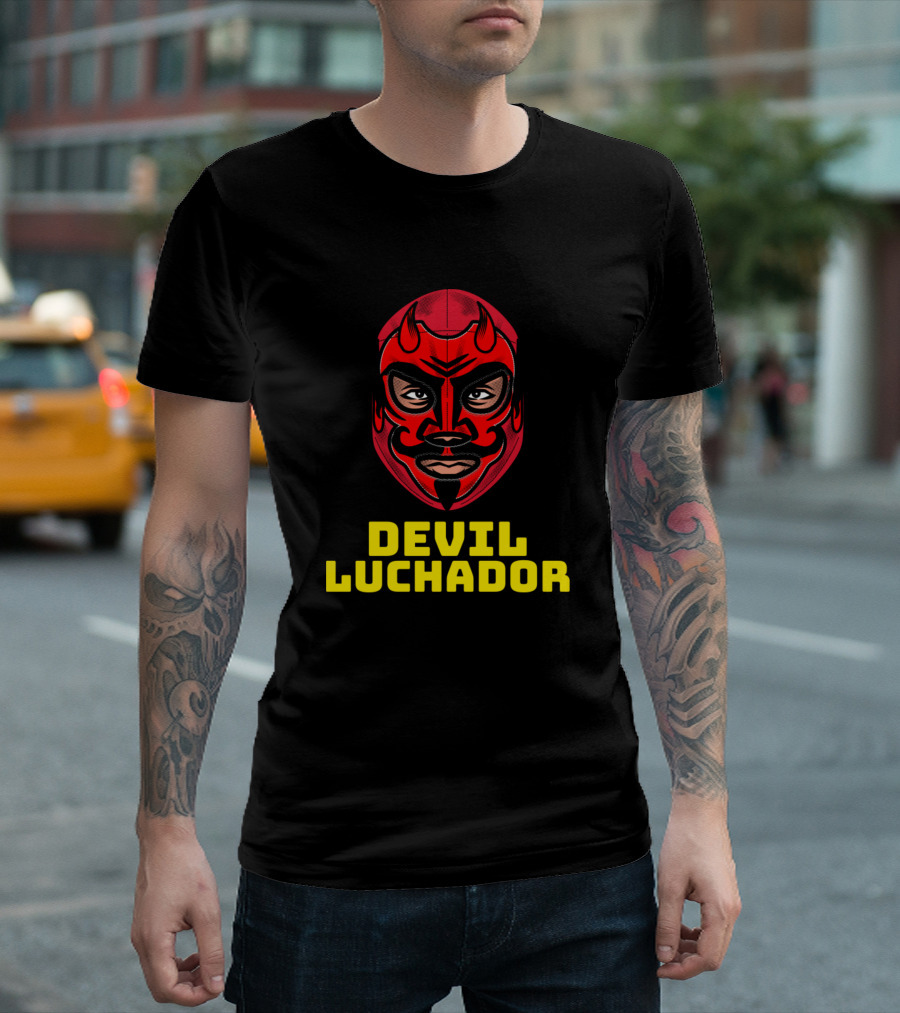 Devil Luchador Mask Bold Face Red Wrestler T-Shirt