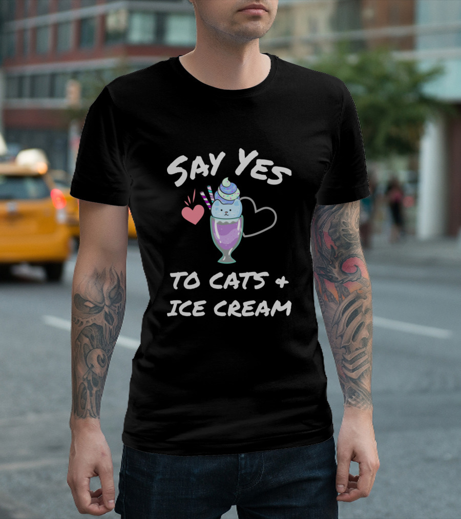 Say Yes to Cats Ice Cream Heart Icons T-Shirt