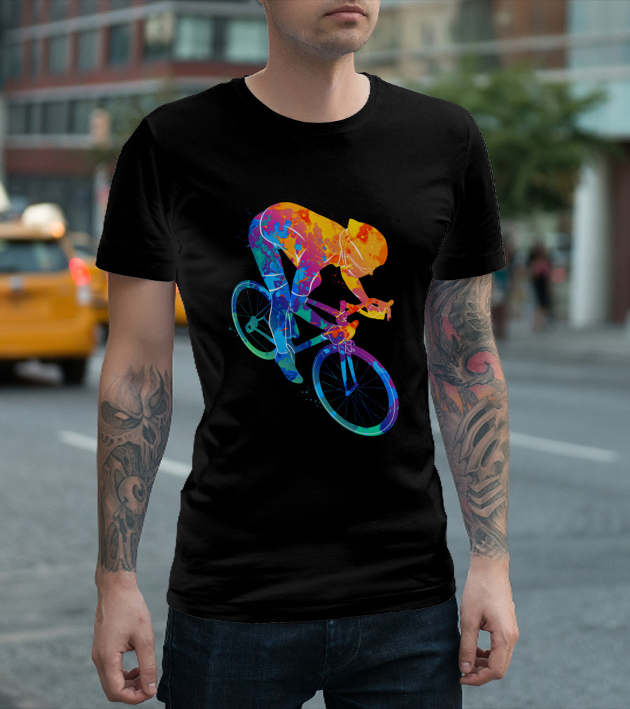 Track Cycling Race Cyclist Colorful Painting T-Shirt