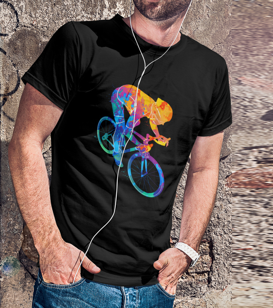 Track Cycling Race Cyclist Colorful Painting T-Shirt