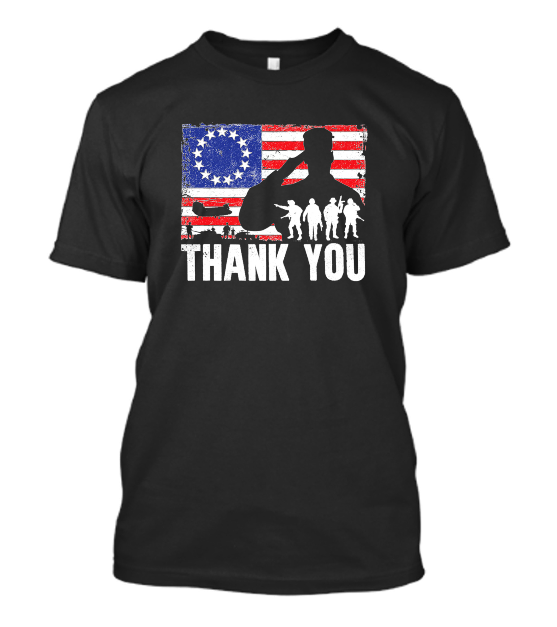 Veterans Military Appreciation Thank You Betsy Ross Flag Silhouette T-Shirt
